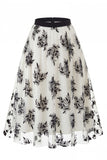 Falda midi de tul de malla floral 3D para mujer – Falda larga de corte alto en línea A
