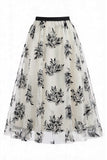 Falda midi de tul de malla floral 3D para mujer – Falda larga de corte alto en línea A