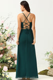 Correas de Espagueti Verde Oscuro Vestido Invitada Boda