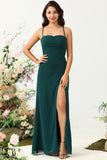 Correas de Espagueti Verde Oscuro Vestido Invitada Boda