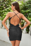 Tirantes de Espagueti Rojo Oscuro Vestido Corto