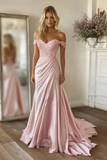 Vestido Formal Largo con Hombros Descubiertos de Sirena Rosa con Apliques