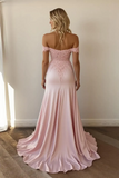 Vestido Formal Largo con Hombros Descubiertos de Sirena Rosa con Apliques