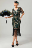 Vestido ajustado con flecos de lentejuelas burdeos Flapper de los años 20
