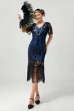 Vestido ajustado con flecos de lentejuelas burdeos Flapper de los años 20