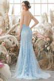 Coral Backless Vestido largo de fiesta con apliques