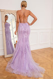 Coral Backless Vestido largo de fiesta con apliques