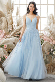 Apliques Azul cielo Tul Vestido de fiesta