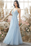 Apliques Azul cielo Tul Vestido de fiesta