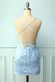 Vestido ajustado con tirantes finos azul cielo
