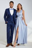 Peak Lapel One Button Dark Blue Jacquard Trajes de fiesta de boda para hombres