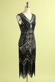 Rojo y Negro 1920s Vestido con Flecos