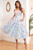 Púrpura A Línea Vestido de Fiesta Con Flores 3D