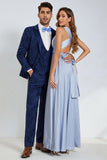 Peak Lapel One Button Dark Blue Jacquard Trajes de fiesta de boda para hombres