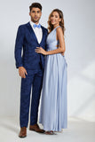 Peak Lapel One Button Dark Blue Jacquard Trajes de fiesta de boda para hombres