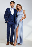 Peak Lapel One Button Dark Blue Jacquard Trajes de fiesta de boda para hombres