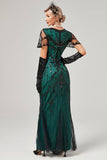 Vestido largo de lentejuelas de rubor negro de la década de 1920