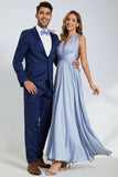 Peak Lapel One Button Dark Blue Jacquard Trajes de fiesta de boda para hombres