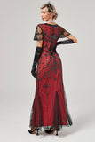 Vestido largo de lentejuelas de rubor negro de la década de 1920