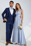 Peak Lapel One Button Dark Blue Jacquard Trajes de fiesta de boda para hombres