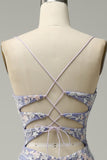 Vestido de fiesta largo azul claro con cuello en V de sirena de moda con abertura de apliques