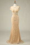 Precioso vestido de fiesta burdeos con cuello joya de sirena con abalorios