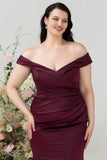 Fuera del Hombro Borgoña Talla Grande Vestido Invitada Boda
