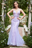 Tirantes de Espagueti Sirena Púrpura Vestido de Fiesta Con Apliques