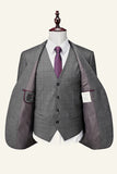 Trajes de Boda Solapa de Muescas A Cuadros Gris 3 Piezas