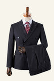 Traje Masculino 3 Piezas Rayas Negro Doble Pecho
