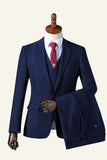 Traje Masculino Solapa de Muescas Azul Marino 3 Piezas