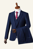 Traje Masculino Solapa de Muescas Azul Marino 3 Piezas