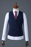 Traje Masculino Solapa de Muescas Azul Marino 3 Piezas