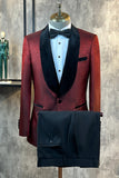 Glitter Borgoña Jacquard Shawl Lapel Trajes de fiesta para hombre