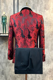 Glitter Borgoña Jacquard Shawl Lapel Trajes de fiesta para hombre