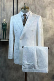 White Peak Lapel Jacquard 2 piezas Trajes de hombre