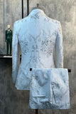 White Peak Lapel Jacquard 2 piezas Trajes de hombre