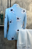 Azul claro Floral Peak Lapel 2 piezas Trajes de hombre