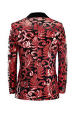Lentejuelas Rojo Patrón Floral Trajes de Hombro 2 Piezas