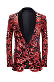 Lentejuelas Rojo Patrón Floral Trajes de Hombro 2 Piezas