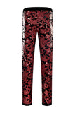 Lentejuelas Rojo Patrón Floral Trajes de Hombro 2 Piezas