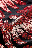 Lentejuelas Rojo Patrón Floral Trajes de Hombro 2 Piezas