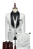 Chal Solapa Jacquard Blanco 3 Piezas Trajes De Hombre