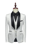 Chal Solapa Jacquard Blanco 3 Piezas Trajes De Hombre