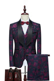 Jacquard Rojo Chal Solapa 3 Piezas Trajes De Hombre