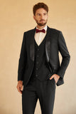 Negro Un Pecho 3 Piezas Trajes de Hombre