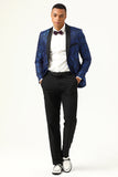 Azul Solapa Redonda Jacquard Blazer
