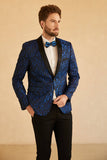 Blanco Solapa Redonda Jacquard Blazer de Fiesta