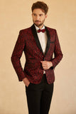Rojo Jacquard Blazer de Fiesta Para Hombre
