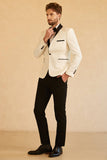 Blanco Solapa Redonda Jacquard Blazer de Fiesta